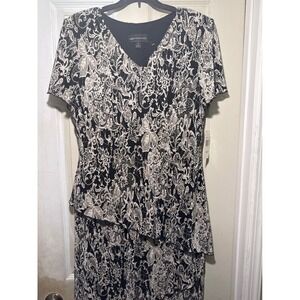 eConnected Apparel Women's Black White Lace Overlay Peplum Dress Size 14
